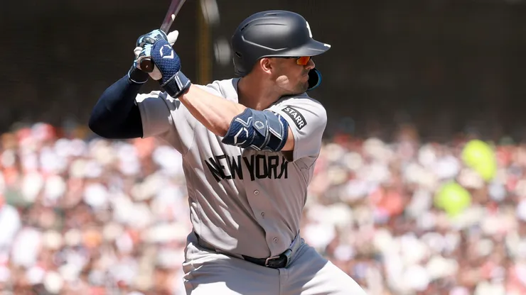 Randal Grichuk #34 of the New York Yankees bats.