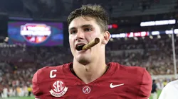 Ty Simpson of the Alabama Crimson Tide at Bryant-Denny Stadium