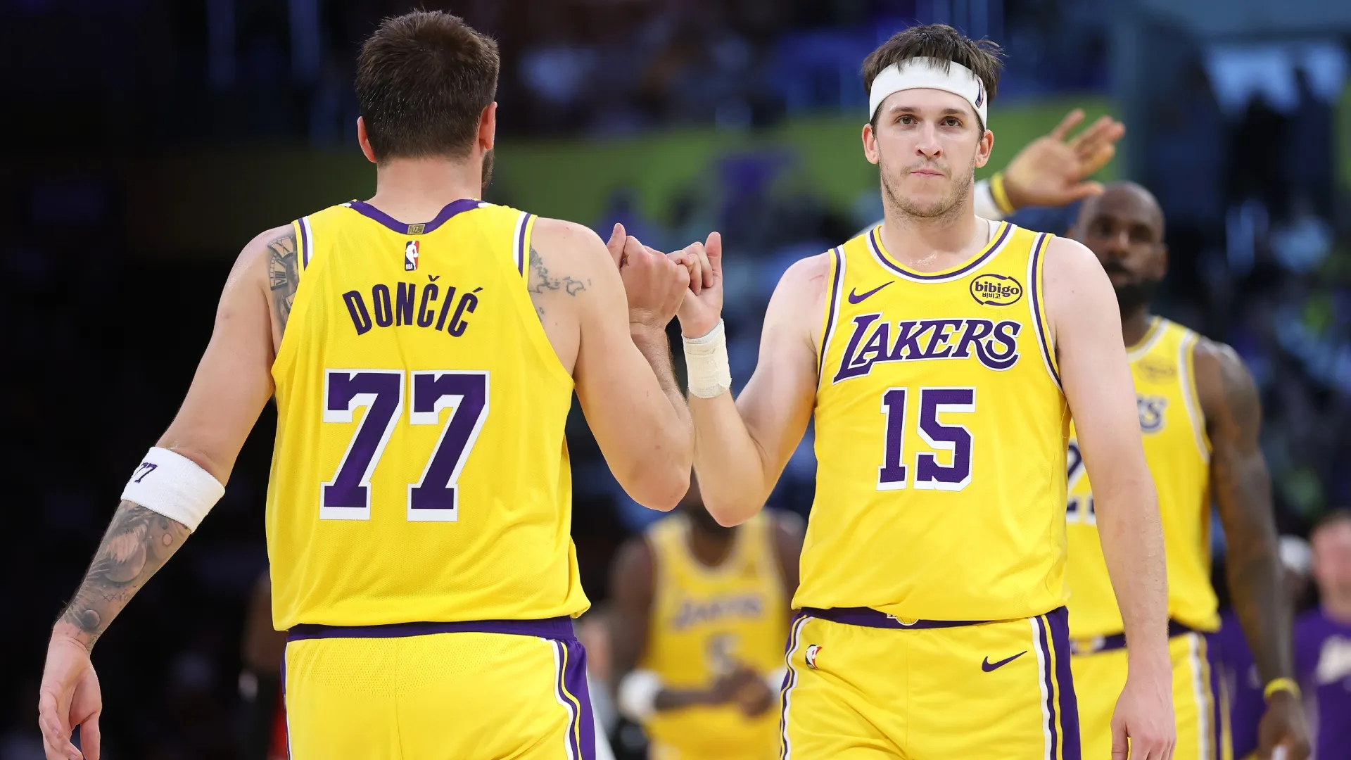 Luka Doncic and Austin Reaves on March 12, 2026 (Source: Sean M. Haffey/Getty Images)