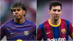 Lamine Yamal (left) and Lionel Messi.
