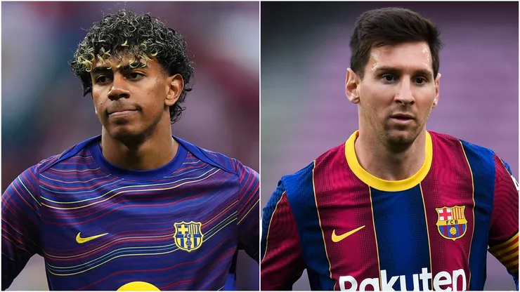 Lamine Yamal (left) and Lionel Messi.