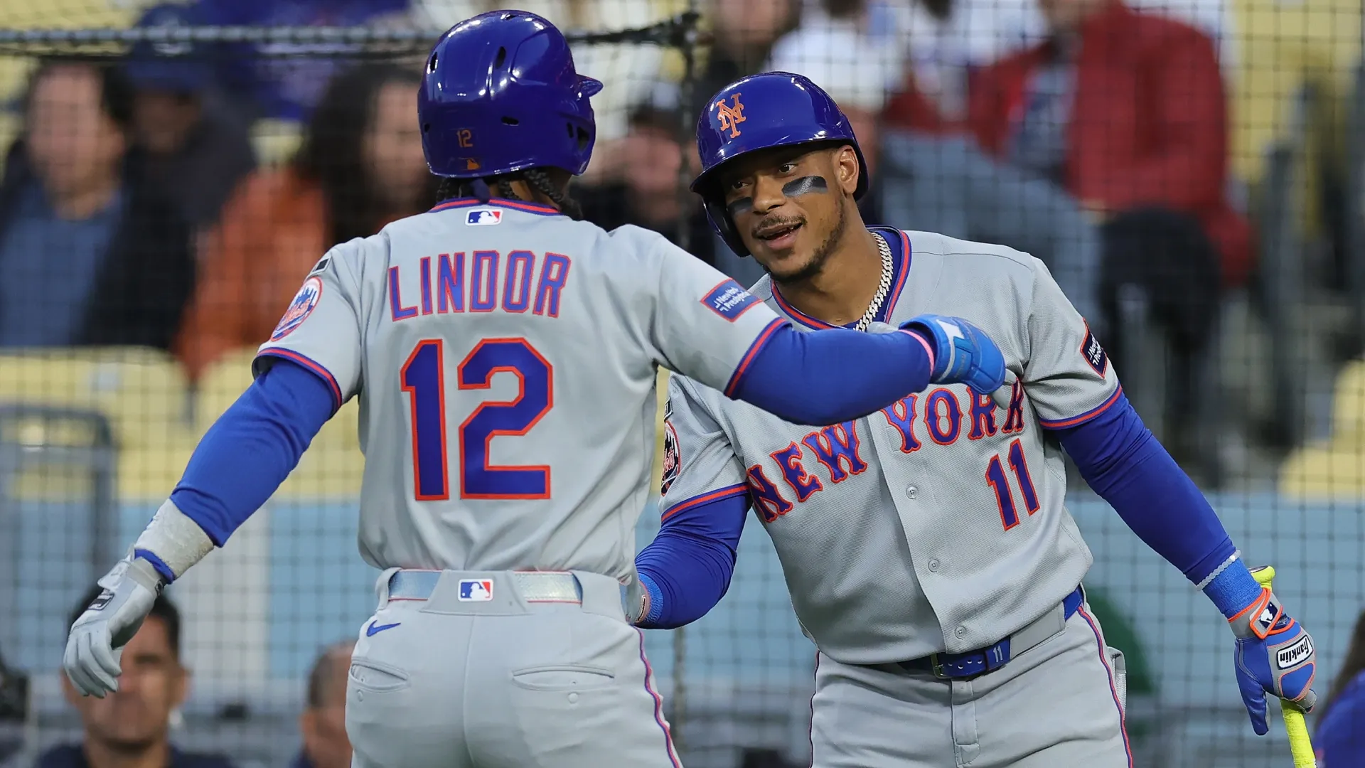 Francisco Lindor #12 of the New York Mets celebrates after hitting a home run. Ronald Martinez/Getty Images
