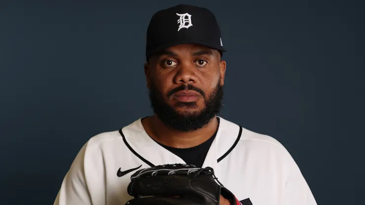 Kenley Jansen #74 of the Detroit Tigers poses for a photo.