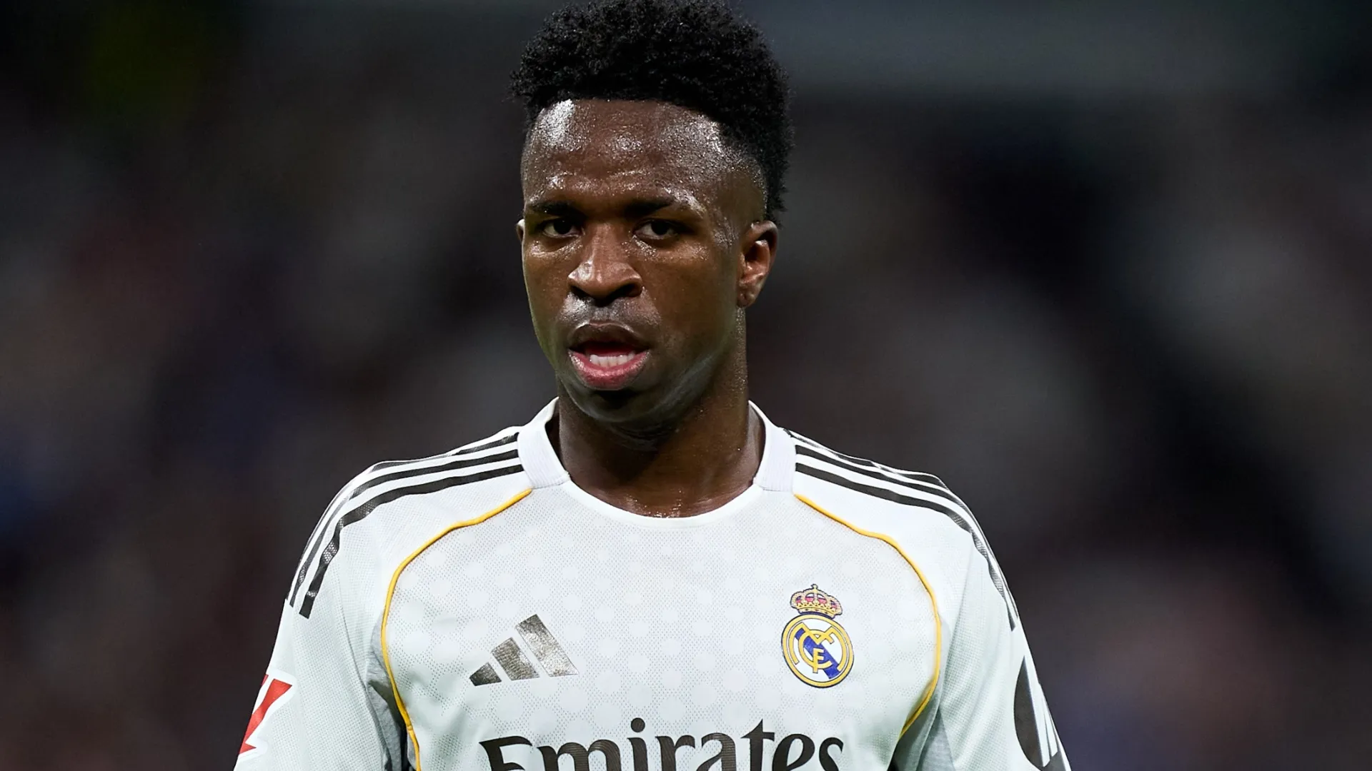 Vinicius Junior of Real Madrid looks on during the LaLiga EA Sports match in 2026 (Source: Angel Martinez/Getty Images)