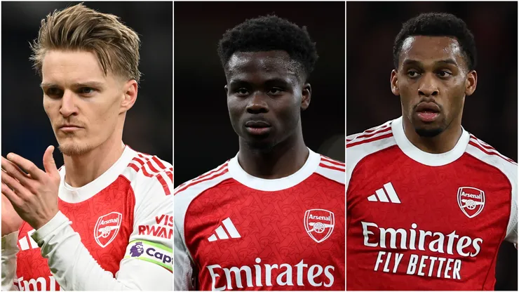 Martin Odegaard, Bukayo Saka and Jurrien Timber in 2026.