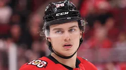 Connor Bedard #98 of the Chicago Blackhawks at the United Center.