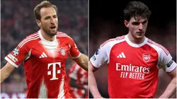 Harry Kane during the UEFA Champions League 2025/26 Quarter-Final Second Leg match - Declan Rice during the Premier League match.