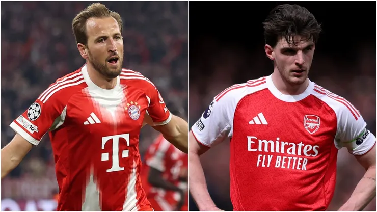 Harry Kane during the UEFA Champions League 2025/26 Quarter-Final Second Leg match - Declan Rice during the Premier League match.