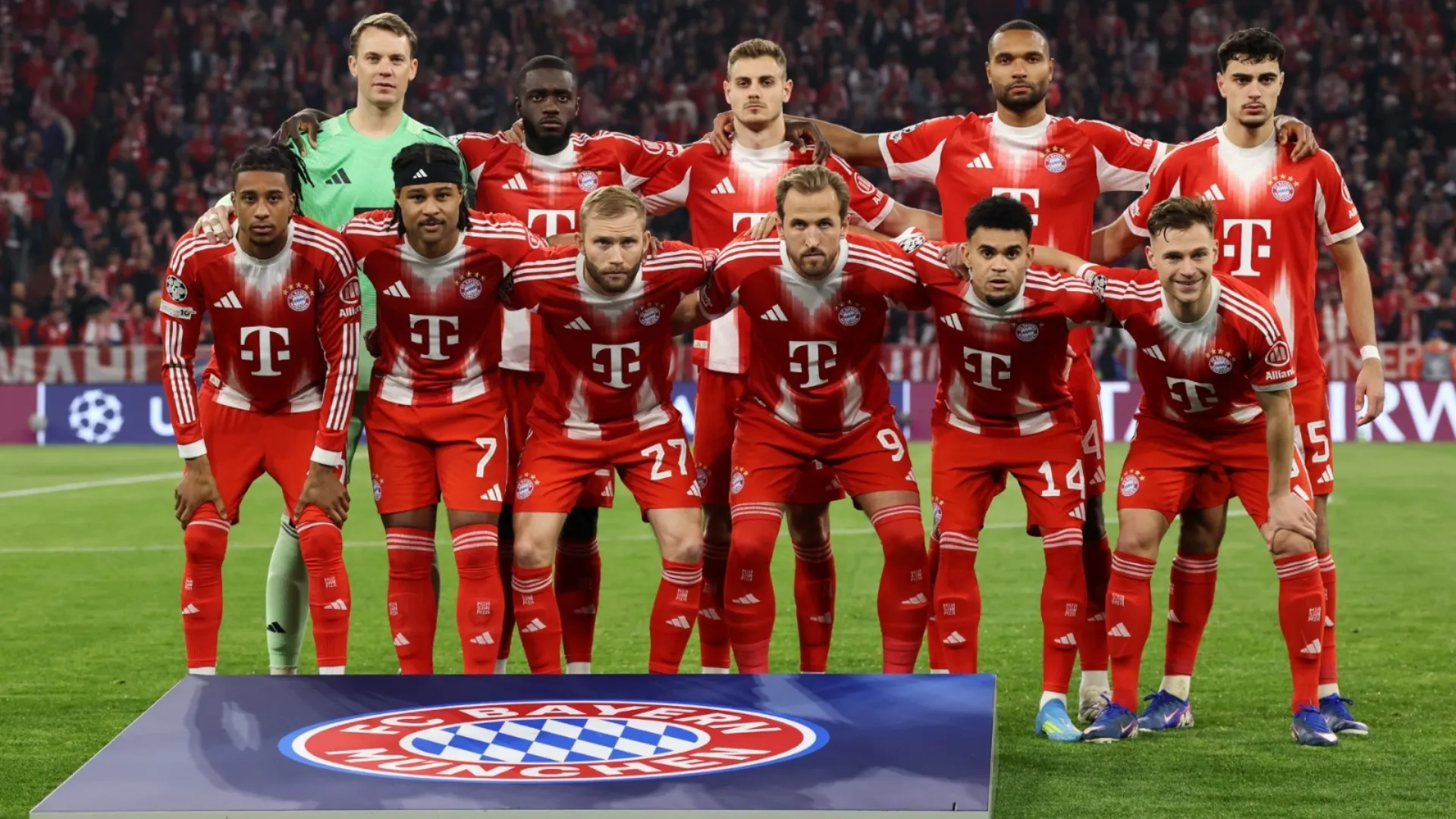 Bayern Munich players at the UEFA Champions League 2025/26 Quarter-Final Second Leg match.