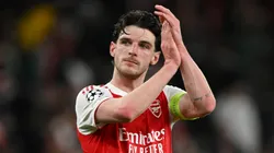 Declan Rice of Arsenal shows appreciation to the fans.