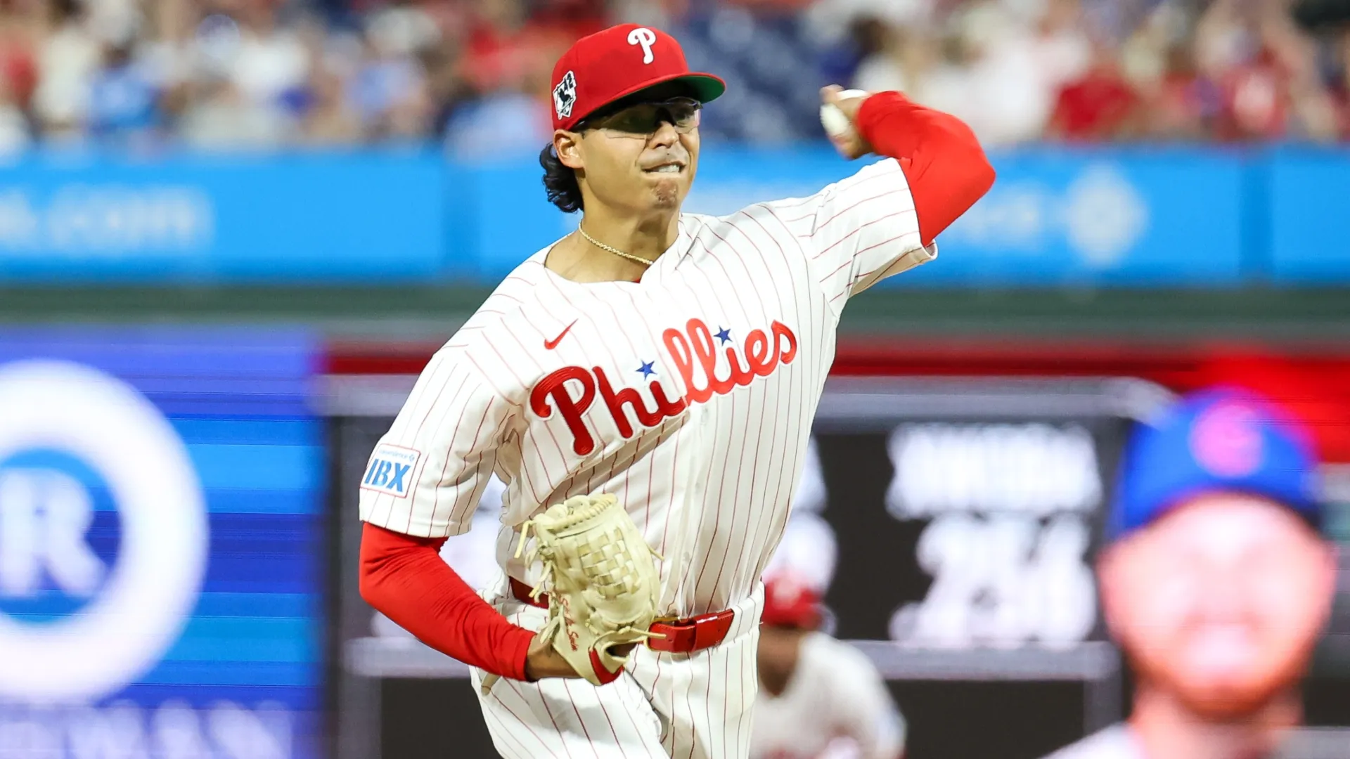 Jesús Luzardo #44 of the Phillies pitches during the sixth inning against the Cubs. Isaiah Vazquez/Getty Images