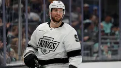 Adrian Kempe #9 of the Los Angeles Kings looks on against the Seattle Kraken in 2026.