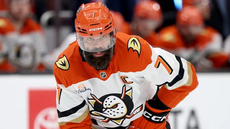 Radko Gudas #7 of the Anaheim Ducks looks on during the first period against the Seattle Kraken.