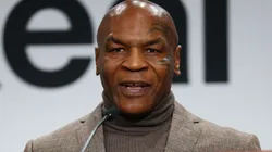 Former boxing heavyweight champion Mike Tyson speaks during an event.