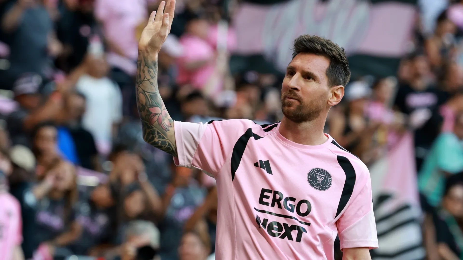Lionel Messi #10 of Inter Miami CF acknowledges the fans prior to the MLS match in 2026 (Source: Leonardo Fernandez/Getty Images)