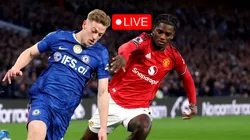 Liam Delap of Chelsea runs with the ball while under pressure from Ayden Heaven.