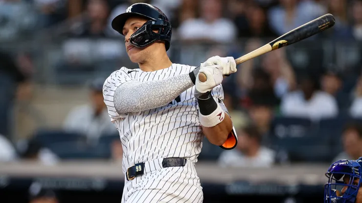 Aaron Judge #99 of the New York Yankees doubles.