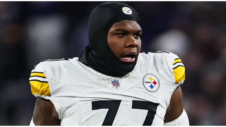 Broderick Jones #77 of the Pittsburgh Steelers.