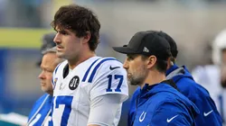Daniel Jones of the Indianapolis Colts walks off the field after an injury