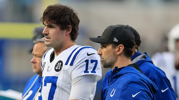 Daniel Jones of the Indianapolis Colts walks off the field after an injury