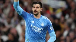 Thibaut Courtois celebrates after their sides first goal by Federico Valverde during the UEFA Champions League 2025/26.