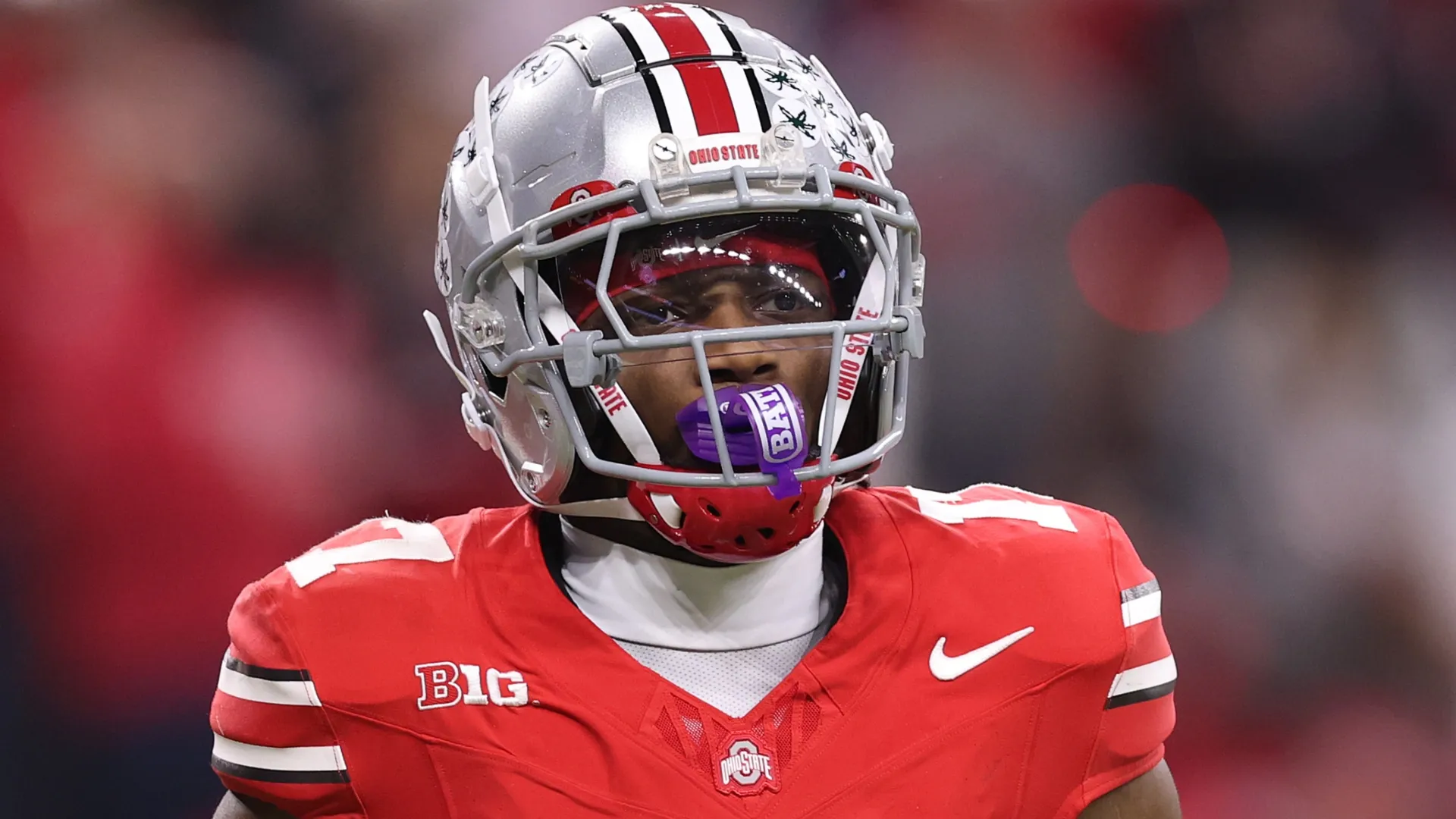 Carnell Tate looks on against the Indiana Hoosiers in the 2025 Big Ten Football Championship (Source: Michael Reaves/Getty Images)