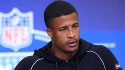 Sonny Styles of the Ohio State Buckeyes speaks to the media during the 2026 NFL Scouting Combine