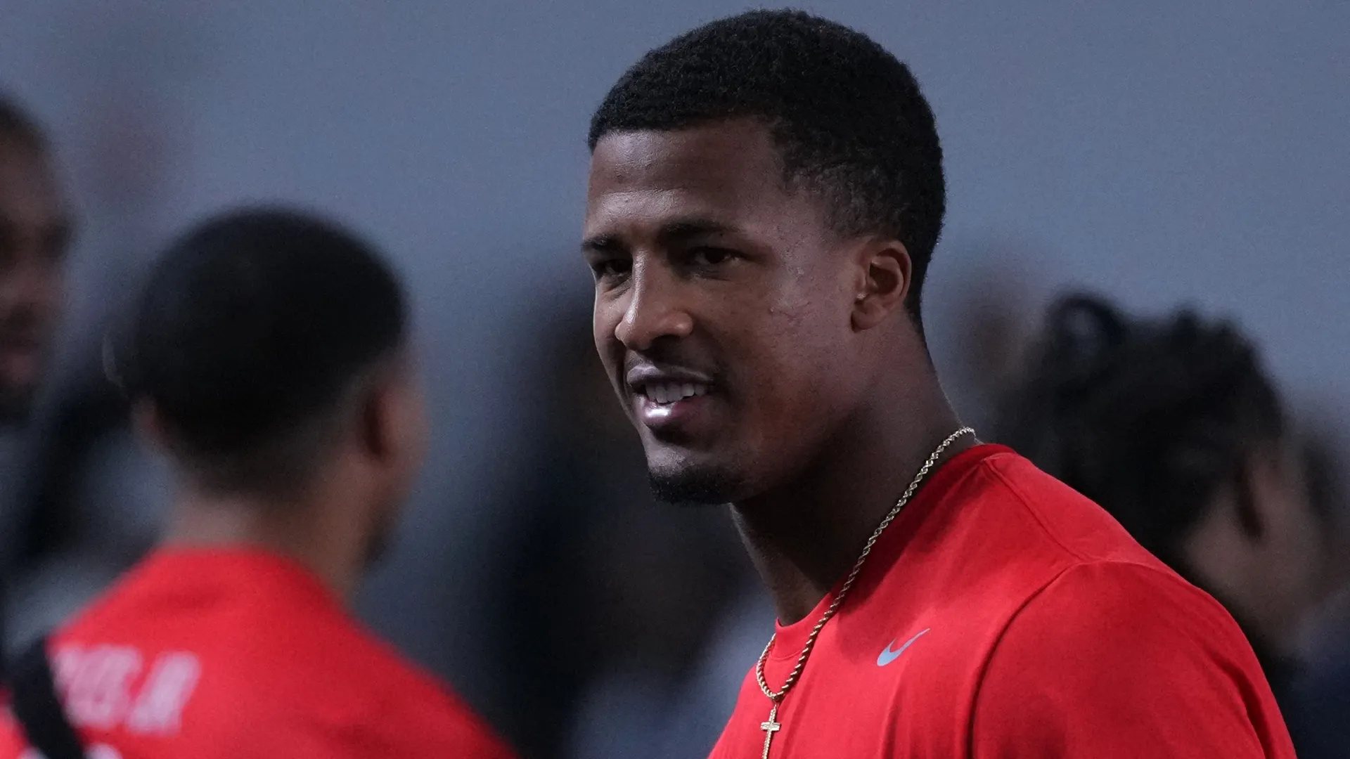 Sonny Styles #0 of the Ohio State Buckeyes looks on during 2026 Ohio State Pro Day (Source: Jason Mowry/Getty Images)