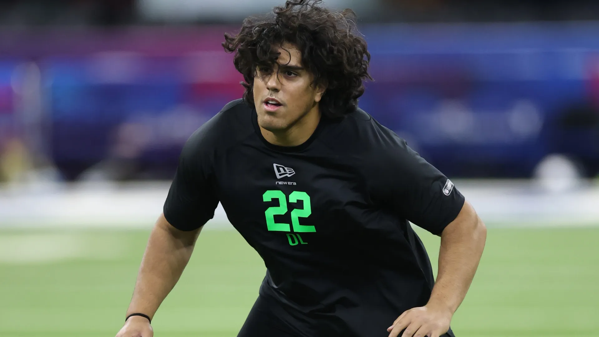Spencer Fano of the Utah Utes participates in a drill during the 2026 NFL Scouting Combine (Source: Stacy Revere/Getty Images)