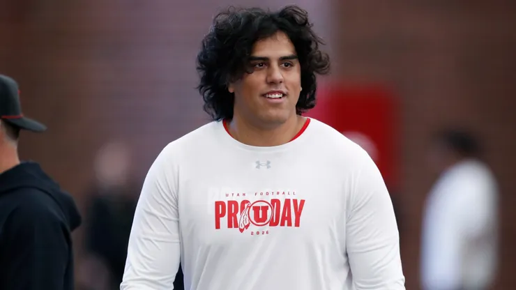 Spencer Fano #55 walks during the Utah Utes Pro Day on March 19, 2026