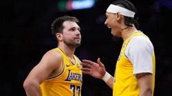 Jaxson Hayes #11 reacts after Luka Doncic #77 of the Los Angeles Lakers draws a foul.