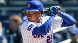 Juan Soto #22 of the Mets stands at bat during the game against the Pirates.