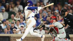 Nico Hoerner of the Cubs hits a home run against the Phillies