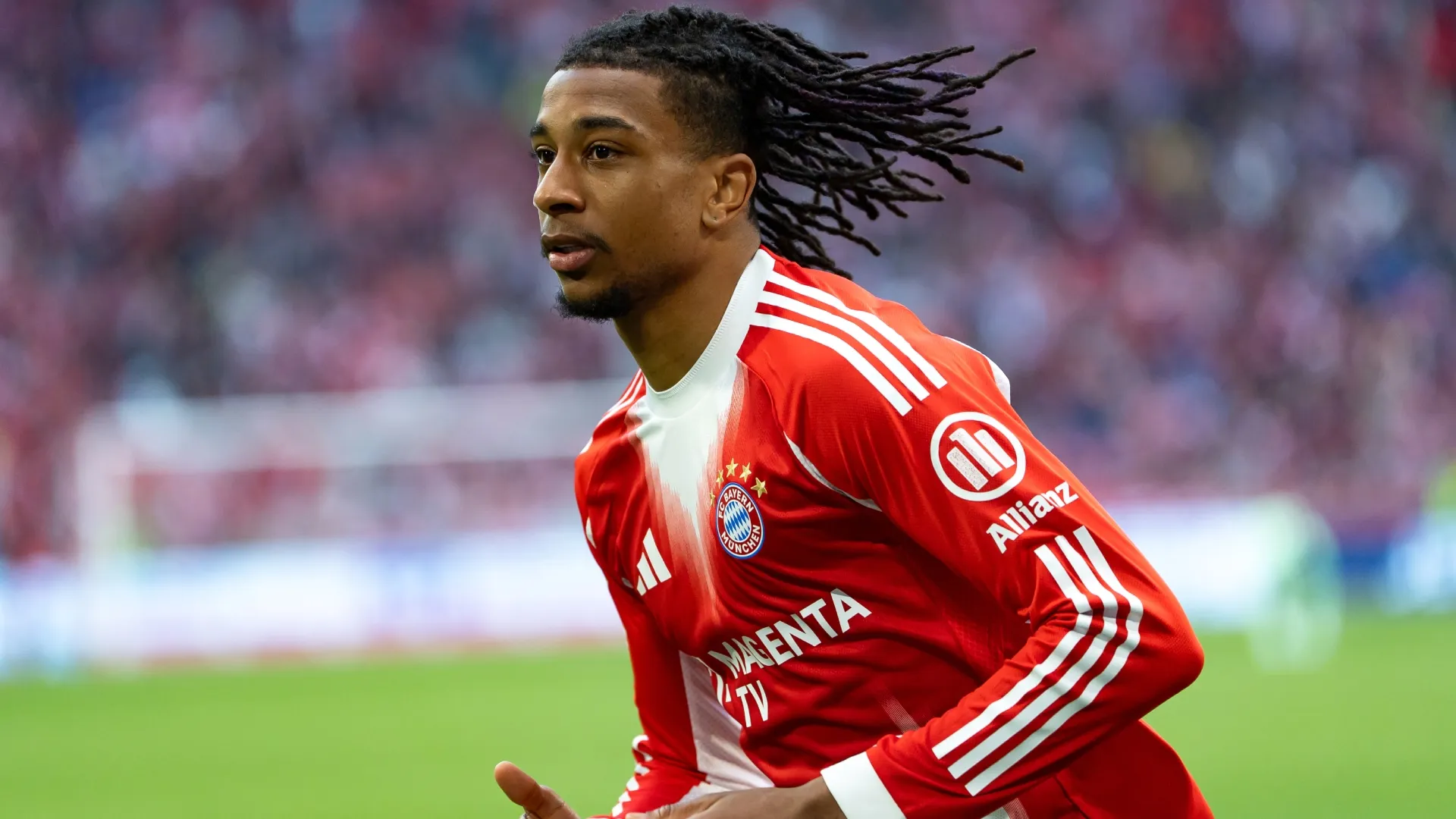Michael Olise of Bayern Munich in action during the Bundesliga match (Source: Leonhard Simon/Getty Images)