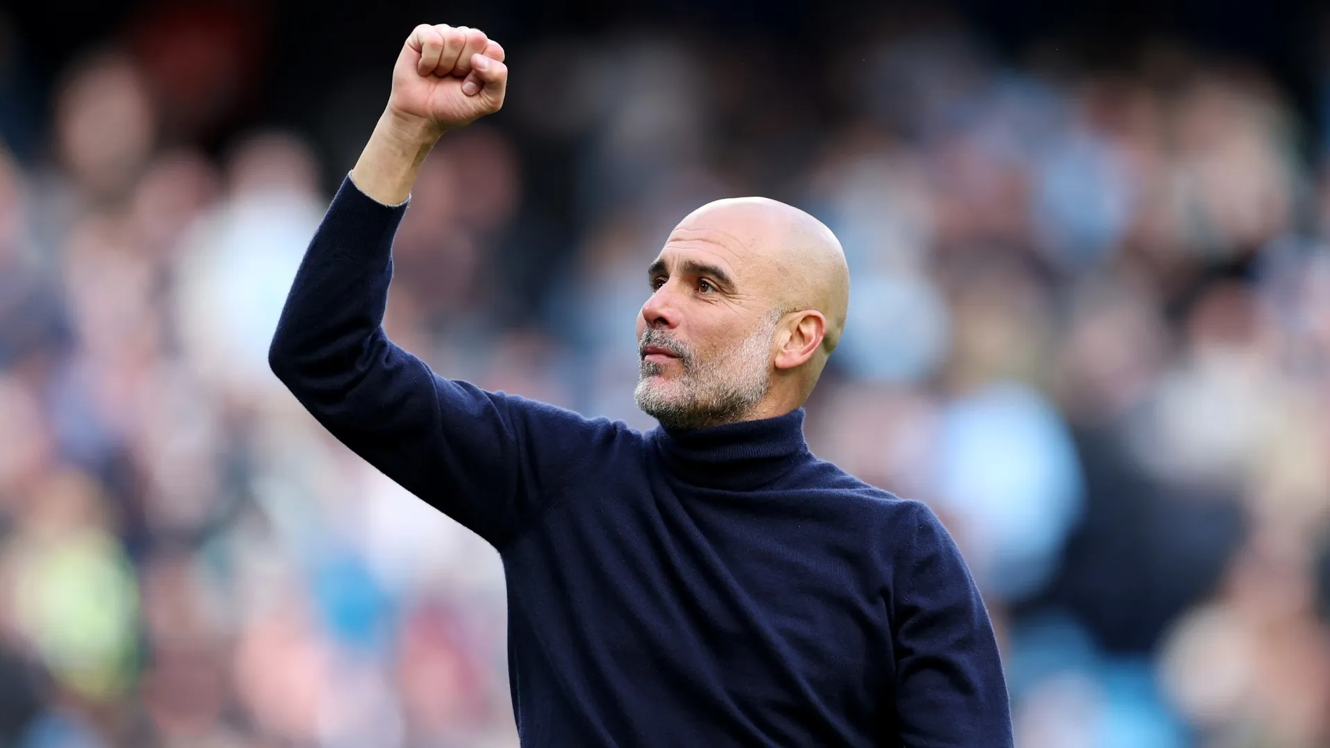 Pep Guardiola, Manager of Man City, acknowledges the fans after the Premier League match (Source: Michael Regan/Getty Images)