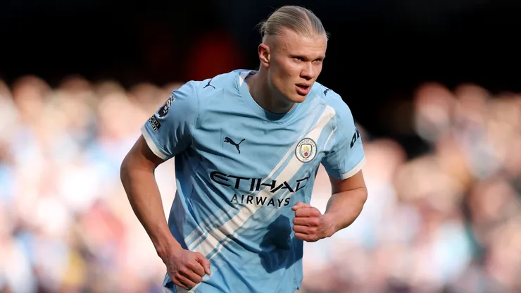 Erling Haaland of Man City looks on after changing his shirt during the Premier League match.