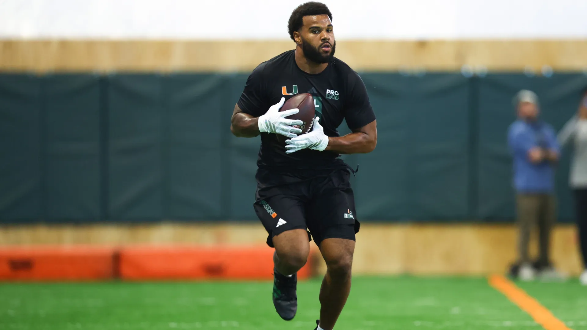 Akheem Mesidor #3 of the Miami Hurricanes participates in the 2026 Miami Pro Day (Source: Megan Briggs/Getty Images)