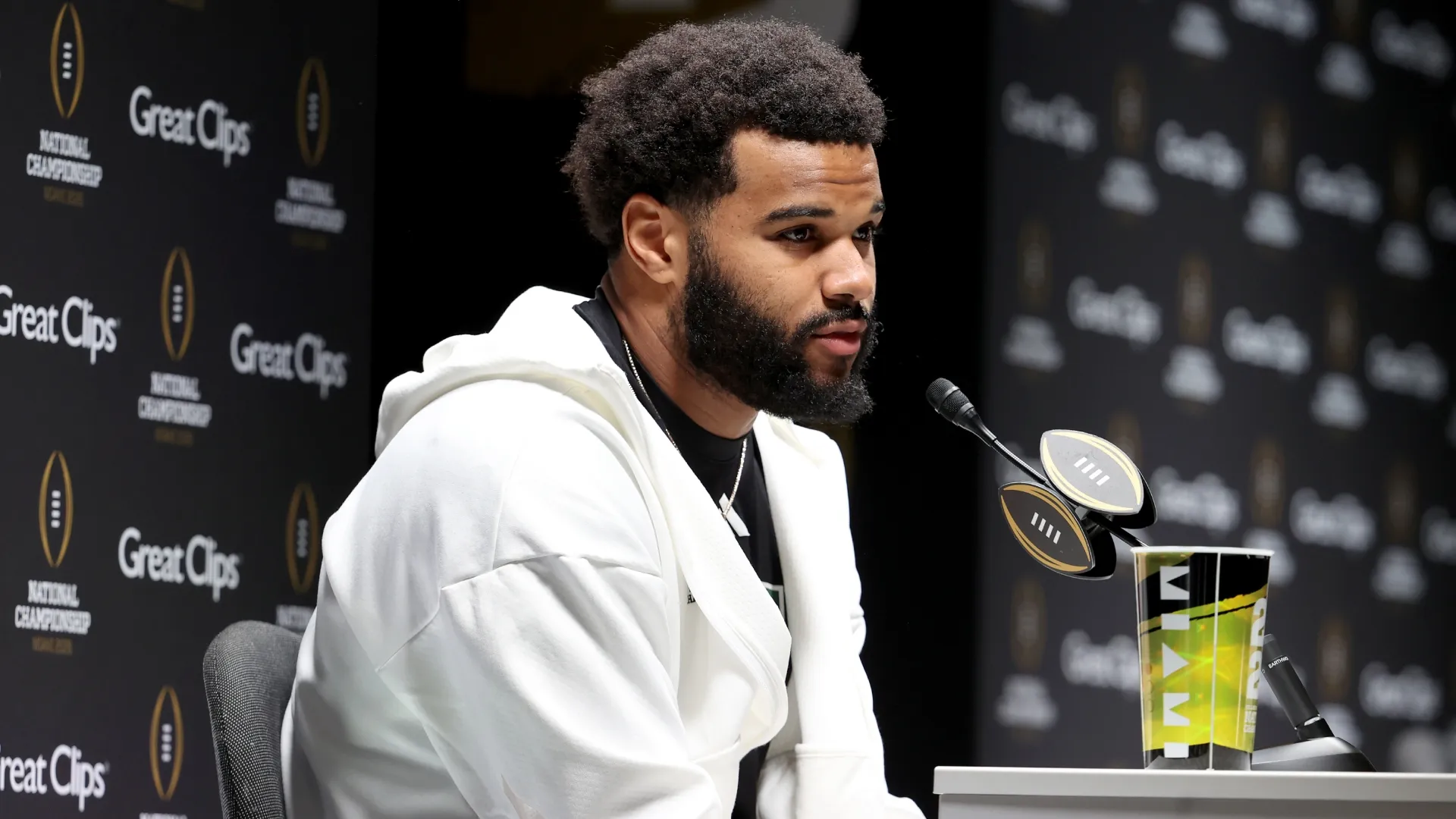 Akheem Mesidor speaks to the media during media day activities (Source: Leonardo Fernandez/Getty Images)