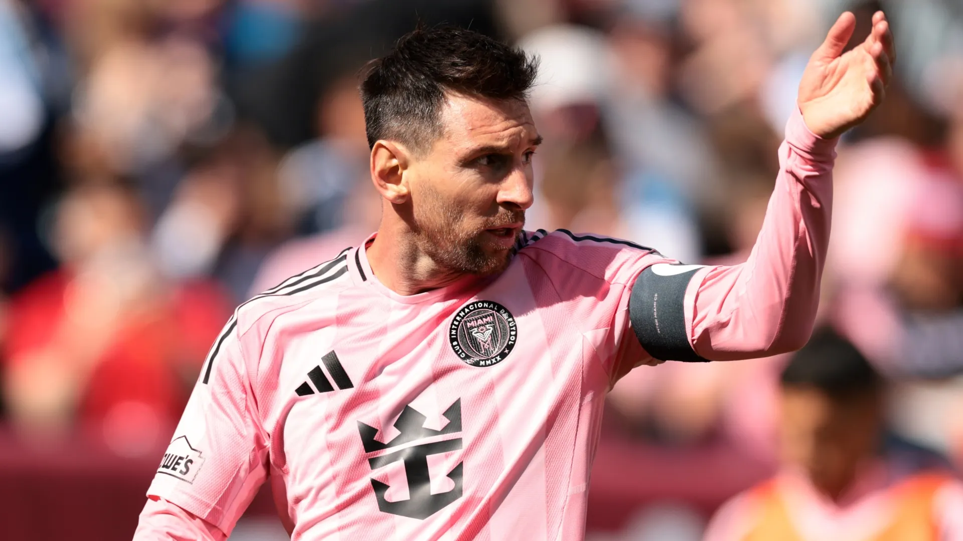 Lionel Messi #10 of Inter Miami CF reacts during the MLS match. Andrew Wevers/Getty Images