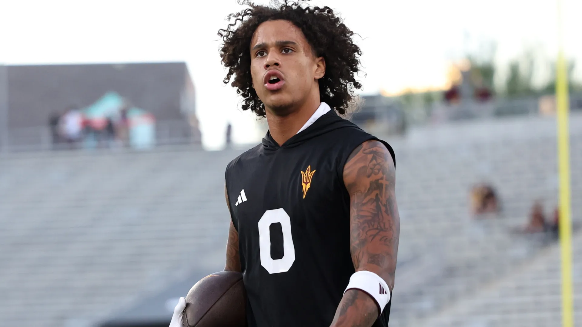 Jordyn Tyson #0 of the Arizona State Sun Devils warms up before a game in 2025 (Source: Chris Coduto/Getty Images)