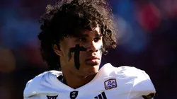 Jordyn Tyson #0 of the Arizona State Sun Devils looks on prior to the NCAAF game in 2024.