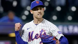 Luke Weaver #30 of the Mets reacts during the ninth inning against the Twins.