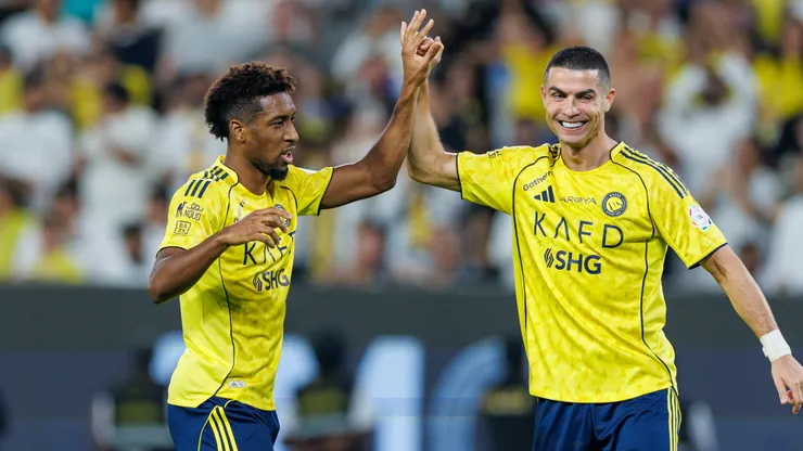 Kingsley Coman and Cristiano Ronaldo of Al Nassr.