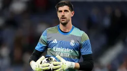 Thibaut Courtois warms up prior to the UEFA Champions League 2025/26 Round of 16 First Leg match.