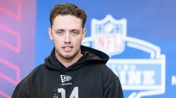 Carson Beck of the Miami Hurricanes speaks to the media