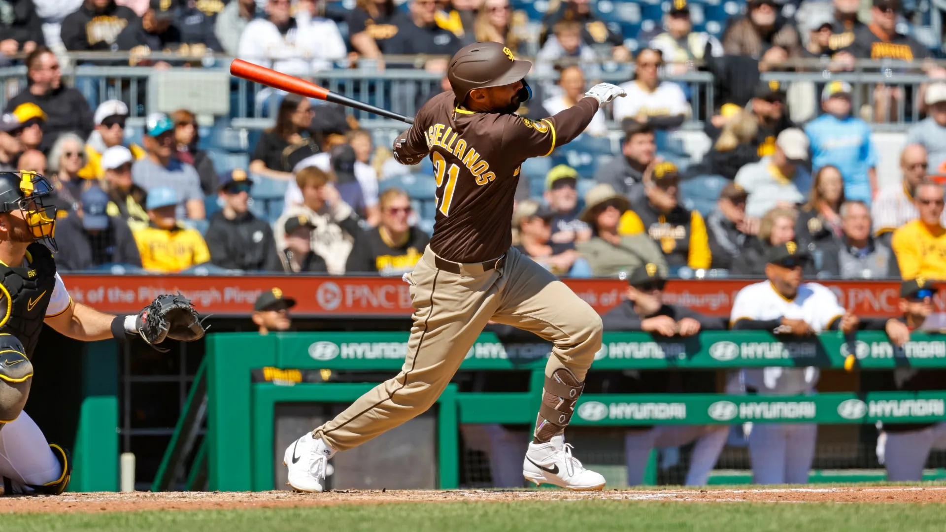 Nick Castellanos #21 of the Padres hits a two RBI double. Justin K. Aller/Getty Images