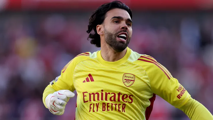 David Raya celebrates a goal for Arsenal vs Newcastle.