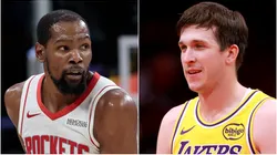 Kevin Durant of the Houston Rockets and Austin Reaves of the Los Angeles Lakers.