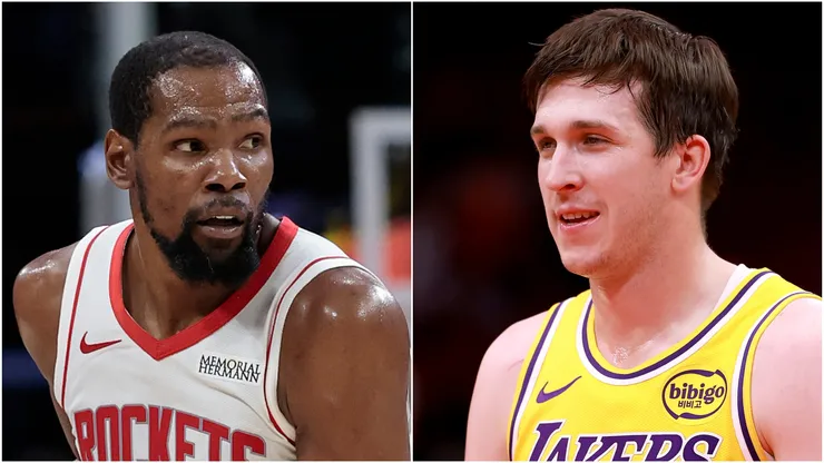 Kevin Durant of the Houston Rockets and Austin Reaves of the Los Angeles Lakers.