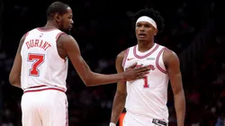 Amen Thompson and Kevin Durant of the Houston Rockets.